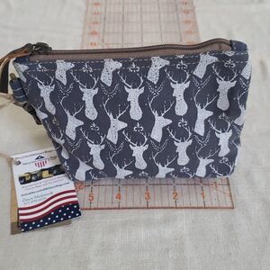 NWT Canvas Recycled Military Stag Deer Pouch Wallet Organizer Leather Handle